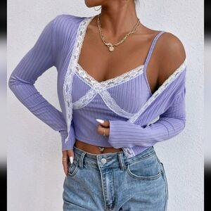 Lavender top and cardigan set